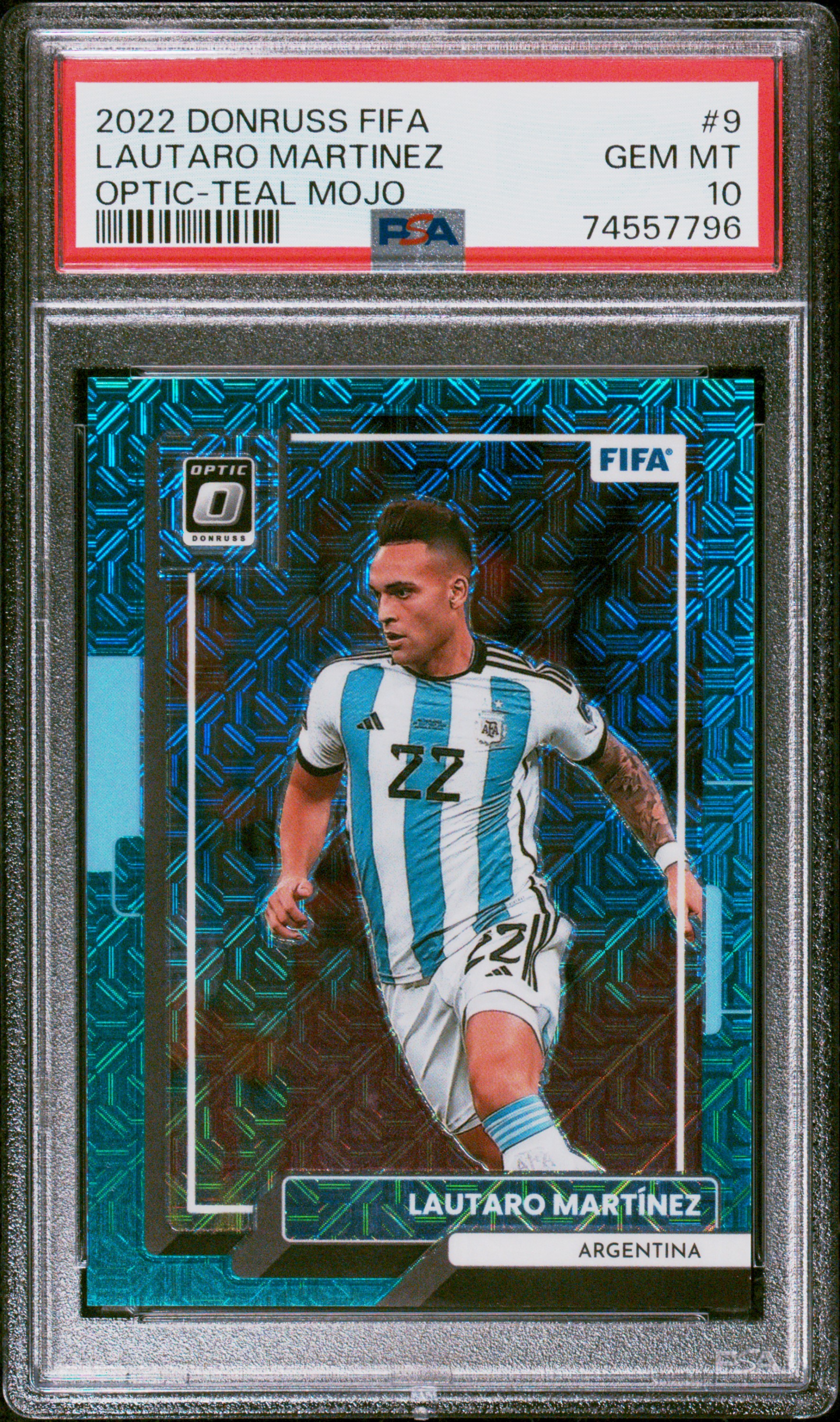 2022 Panini Donruss FIFA  Lautaro Martinez #9 TEAL MOJO PSA 10
