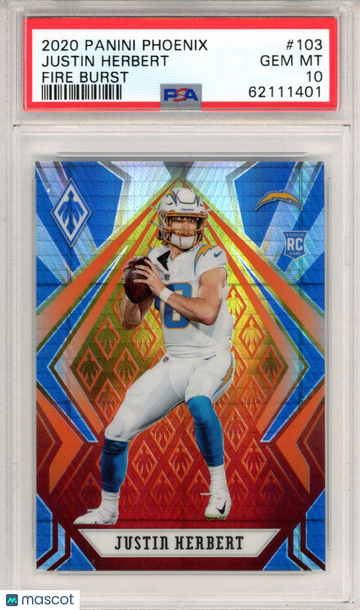 2020 Panini Phoenix Justin Herbert #103 Fire Burst PSA 10