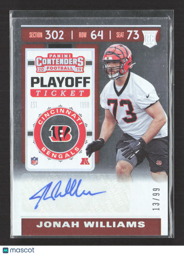 2019 Panini Contenders Football Playoff Ticket Jonah Williams #206 RC 13/99 Auto