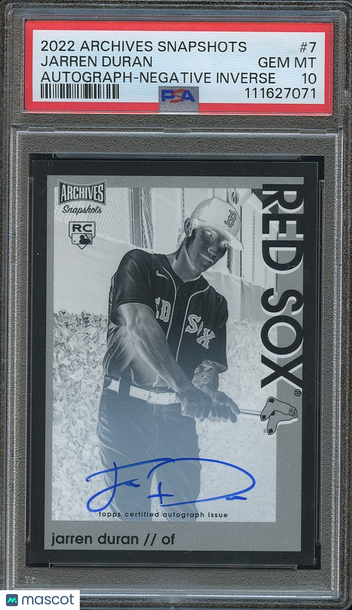 2022 Topps Archives Snapshots Jarren Duran #7 Negative Inverse Autographs Parallel/Variety Rookie Base Set PSA 10