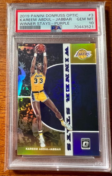 2019 Optic Kareem Abdul-Jabbar Winner Stays Purple PSA 10