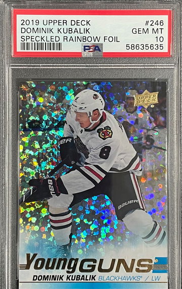 Dominik Kubalik 2019 Upper Deck speckled rainbow fool you g guns rookie card RC psa 10