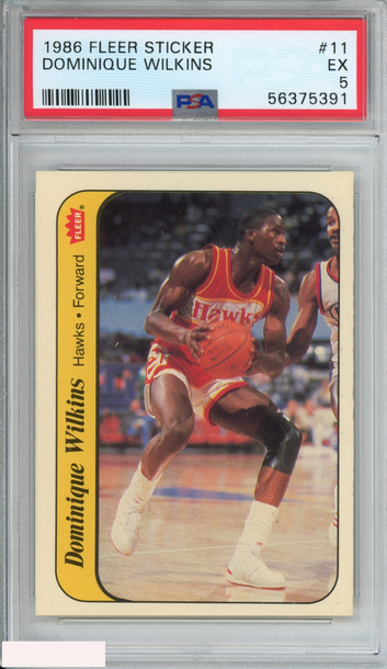 1986 FLEER STICKER DOMINIQUE WILKINS #11 ATLANTA HAWKS HOF PSA 5 EX