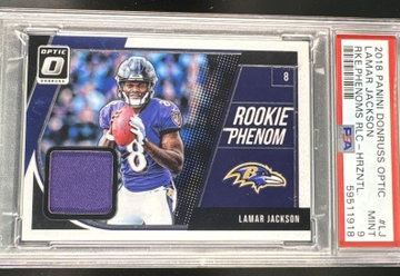 2018 Panini Donruss Optic Rookie Phenoms Relics Horizontal Lamar Jackson #LJ PSA 9