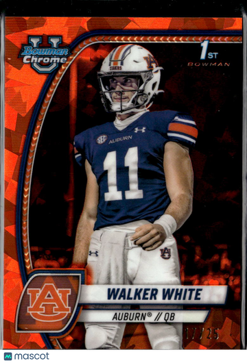 Walker White 2024 Bowman Chrome University Orange Shimmer Refractor Auburn Tigers