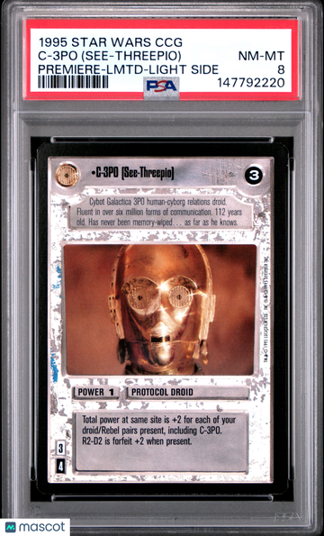 1995 Decipher Star Wars CCG Premiere C-3po (See-Threepio) Premiere-Lmtd-Light Side PSA 8