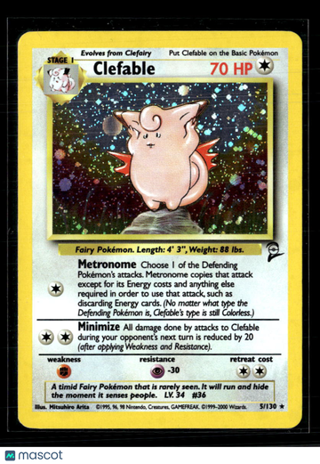 2000 Base Set 2 Clefable Holo Rare #5/130