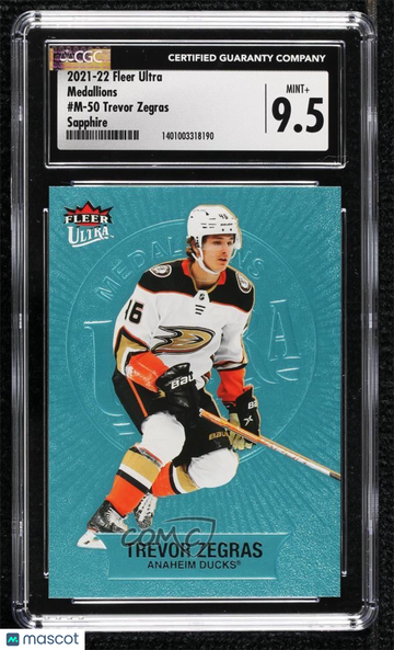 2021-22 Upper Deck Fleer Ultra Trevor Zegras #M-50 Sapphire /25 Parallel/Variety Rookie Insert CGC 9.5