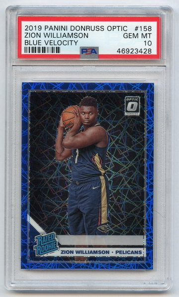 ZION WILLIAMSON 2019 Panini Donruss OPTIC Blue Velocity #158 Rookie PSA 10 x3428