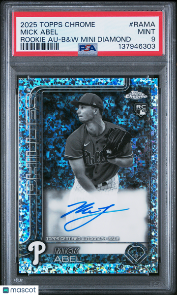 2025 Topps Chrome Rookie Autographs Mick Abel #RAMA B&W Mini Diamond Rookie PSA 9