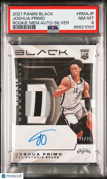 2021 Panini Black Rookie Memorabilia Autographs Joshua Primo #RMAJP Rookie Mem. Auto Silver PSA 8