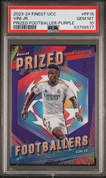 2023-24 TOPPS FINEST UEFA UCL PRIZED FOOTBALLERS VINI JR. PURPLE #PF15 PSA 10
