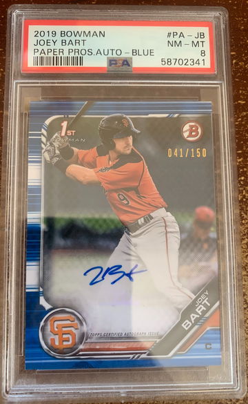 2019 Bowman paper Joey Bart Auto blue /150 psa 8 