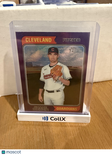 2023 Topps Heritage Shane Bieber #83 Chrome Purple Refractor
