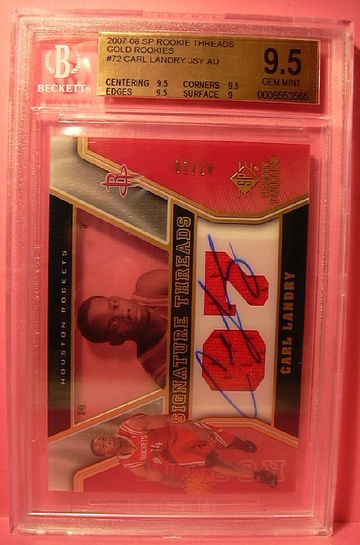 2007-08 SP ROOKIE THREADS GOLD ROOKIES #72 CARL LANDRY AUTO 42/50 BGS 9.5 GEM MINT