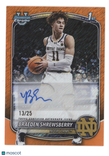 2025 Bowman Chrome Braeden Shrewsberry #CPA-BS Autograph Orange Shimmer /25