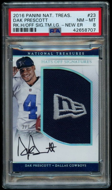 2016 National Treasures Dak Prescott 2/3 Hats Off Rookie New Era PSA 8 RC Auto 
