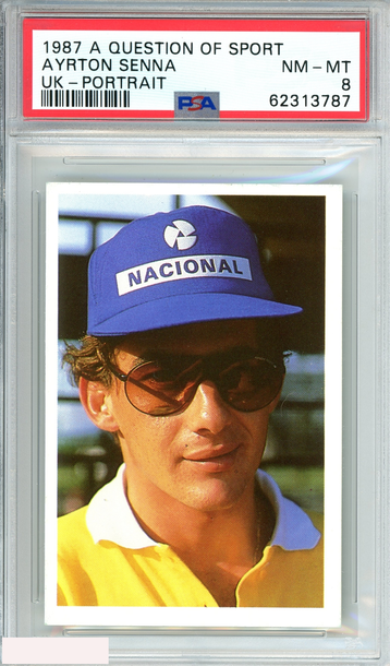 1987 A QUESTION OF SPORT UK AYRTON SENNA # UK-PORTRAIT ROOKIE PSA 8 NM-MT