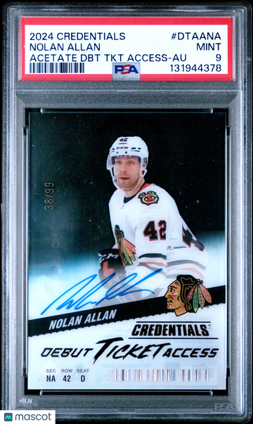 2024 Upper Deck Credentials Acetate Debut Ticket Access Autograph Nolan Allan #DTAANA /99 Rookie Low Pop PSA 9