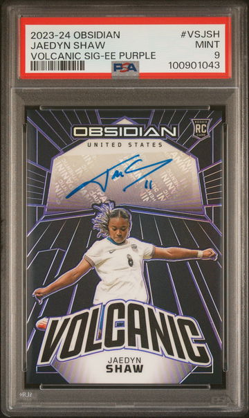 2023 PANINI OBSIDIAN JAEDYN SHAW VOLCANIC SIGNATURES PURPLE #VSJSH RC PSA 9
