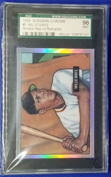 1998 Bowman Chrome Willie Mays Rookie Reprint Refractor SGC 9 Giants