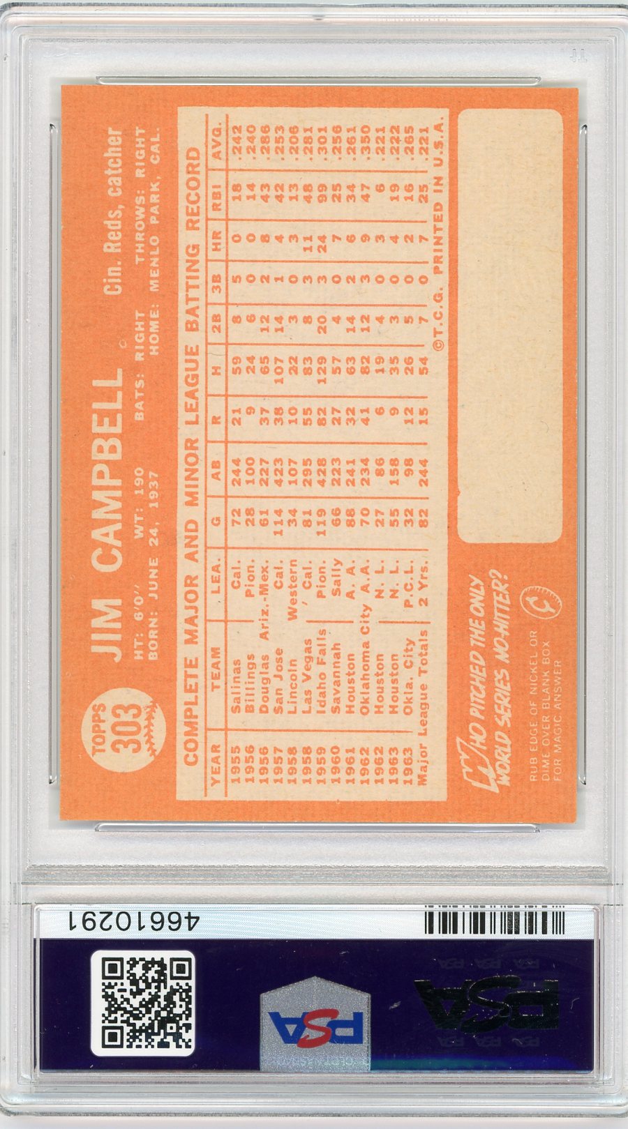 1964 Topps James Campbell #303 PSA 9
