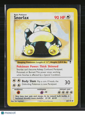 Pokemon 2002 Legendary Collection Snorlax #64/110