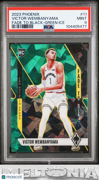 2023-24 Panini Phoenix Victor Wembanyama #11 Fade To Black Phoenix Green Ice RC PSA 9