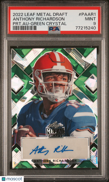 2022 Leaf Metal Draft Portrait Autographs Anthony Richardson PRT. Au Green Crystal 5/5 Rookie #PAAR1 PSA 9