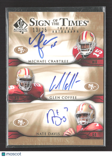 2009 Upper Deck SP Authentic Sign of the Times Triple Autograph Michael Crabtree Glen Coffee Nate Davis #ST3-49ER /25