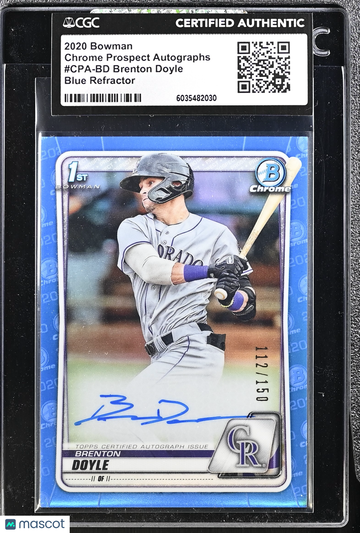 2020 Bowman Brenton Doyle #CPA-BD Blue Refractor Chrome Prospect Autographs CGC Authentic