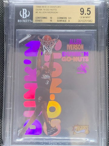 1998-99 E-X Century Allen Iverson Dunk 'N Go Nuts BGS 9.5 Gem Mint