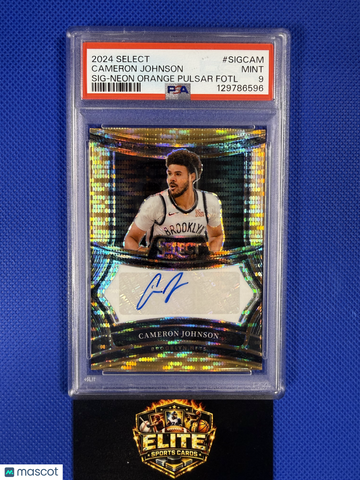 2024 Panini Select Signatures Cameron Johnson #SIGCAM Neon Orange Pulsar Fotl /30 PSA 9