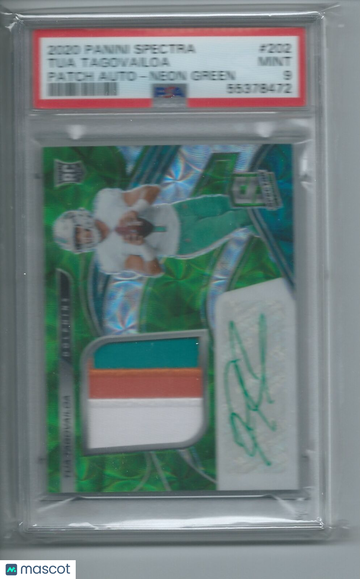 2020 Panini Spectra Tua Tagovailoa #202 Patch Auto Neon Green PSA 9
