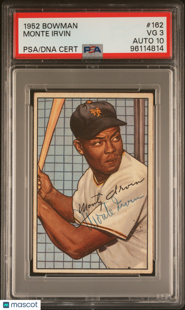 1952 Bowman Monte Irvin #162 PSA 3 Auto 10