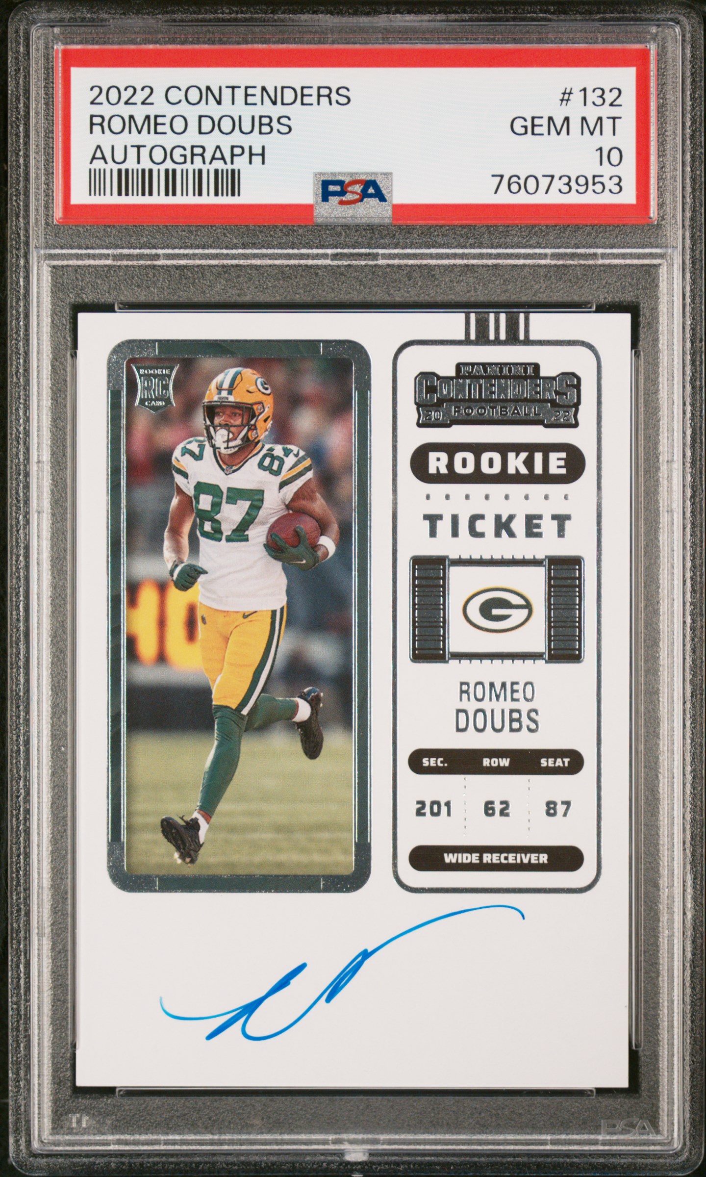 2022 Panini Contenders Romeo Doubs #132 Rookie Auto PSA 10 Packers