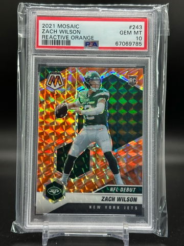 2021 Mosaic Zach Wilson Reactive Orange NFL Debut - PSA 10