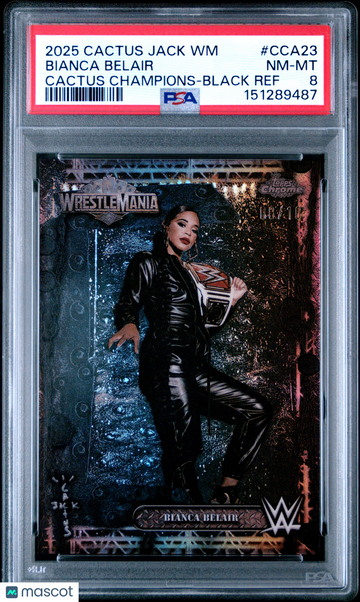 2025 Topps Chrome WWE Cactus Jack X Wrestlemania Cactus Champions Bianca Belair #CCA23 Black Ref 08/10 PSA 8
