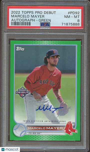 2022 Topps Pro Debut Marcelo Mayer #PD-92 Green Parallel/Variety Rookie Base Set PSA 8