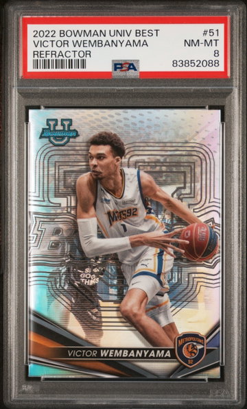 2022 BOWMAN UNIVERSITY BEST REFRACTOR VICTOR WEMBANYAMA #51 RC PSA 8