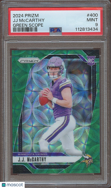 2024 Panini Prizm J.J. McCarthy #400 Green Scope Prizm Parallel/Variety Rookie Base Set PSA 9