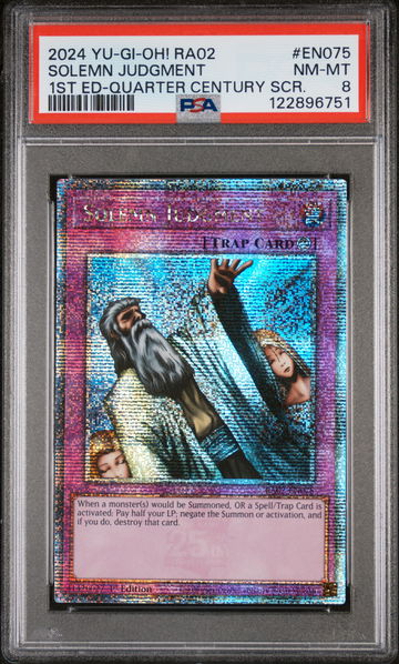 2024 Yu-Gi-Oh! RA02 Quarter Century SCR Solemn Judgment #EN075 1st Ed PSA 8
