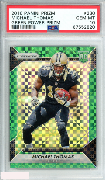 2016 PANINI PRIZM MICHAEL THOMAS #230 GREEN POWER PRIZM 11 OF 49 RC PSA 10