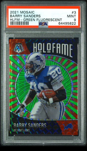 💎2021 Mosaic Barry Sanders Green Fluorescent Prizm Holofame /20 Detroit 🦁 HOF