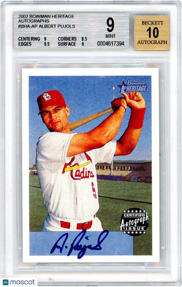 2002 Bowman Heritage Autographs Albert Pujols A #BHA-AP BGS 9 Auto 10