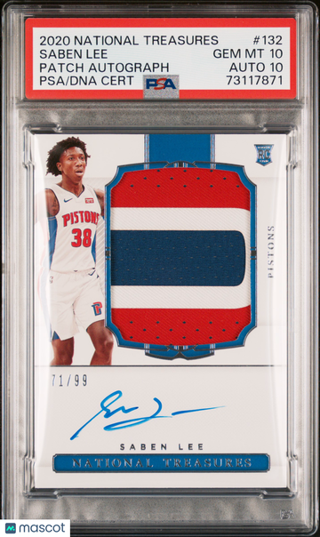 2020 Panini National Treasures Saben Lee #132 Patch Autograph PSA 10 Auto 10