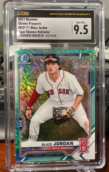 2021 Bowman Chrome Prospects 71 Blaze Jordan Aqua shimmer refractor