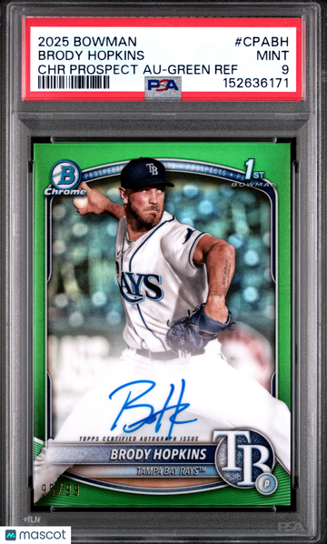 2025 Bowman Chrome Prospect Autographs Brody Hopkins #CPABH Green /99 PSA 9