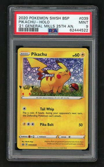 2021 Pokemon Sword and Shield Black Star Promo General Mills Pikachu #039 PSA 9