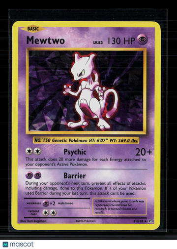 Pokemon Trading Card 2016 Evolutions Mewtwo Holo Rare #51/108